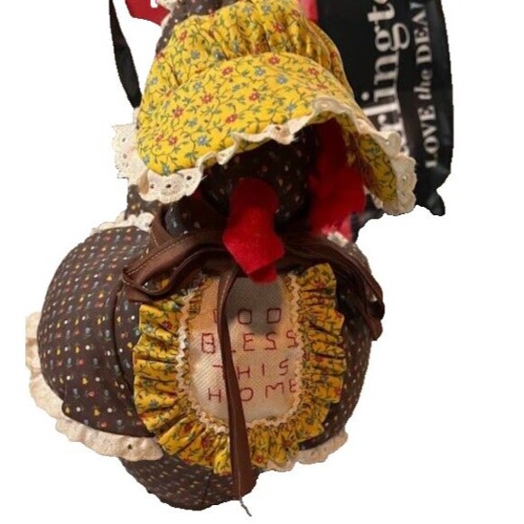 Vntg Rustic Fabric Turkey Doorstop "God Bless This Home" Weighted Countrycore - Picture 3 of 7